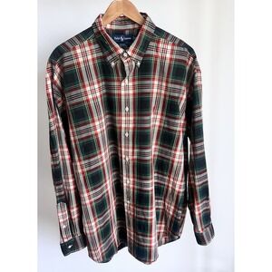 Ralph Lauren Men XL Tartan Plaid Blake Button Down Shirt Red Classic Holiday Vtg